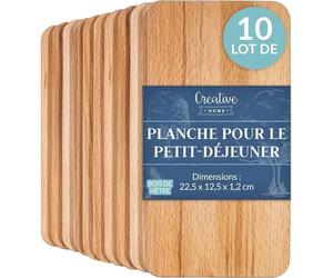 Creative Home Lot de 10 Planche a Decouper Bois | 22,5 x 12,5 x 1,2 cm | Planche Petit Dejeuner Bois | Planche Petit Déjeuner