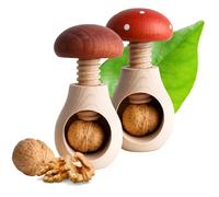Creative Home Lot de 2 Casse Noix Casse-Noisette en Bois | Broyeur Manuel pour la Cuisine | 10 x 6 cm | Forme de Cèpe et Amanite Tue-Mouche | Naturel | avec Mécanisme à Vis | Design