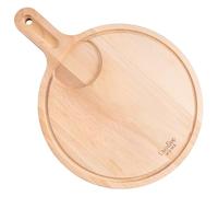 Creative Home Pizza Planche a Decouper en Bois | 40x30x1,5cm | Planche à Découper Assiette Pizza pour la Cuisine | Poignée Rainure pour Jus et Espace pour Bol | Bois de Hêtre Naturel | Double Face