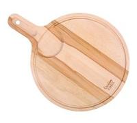 Creative Home Pizza Planche a Decouper en Bois | 40x30x1,5cm | Planche à Découper Assiette Pizza pour la Cuisine | Poignée Rainure pour Jus et Espace pour Bol | Bois de Hêtre Naturel | Double Face