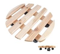 Creative Home Porte Plante a roulettes en Bois Massif | Diamètre 35 cm | Capacité de Charge 80 kg | Support à Roulette Plante | Transport Simple | Support Pot de Fleur | Plateau à Roulettes