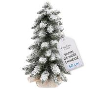 Creative Home Sapin de Noël Artificiel Enneigé 50 cm | Effet Neige | Branches Blanches Floquées | Décoration de Noël pour Table, Rebord de Fenêtre, Bureau | Intérieur, Extérieur