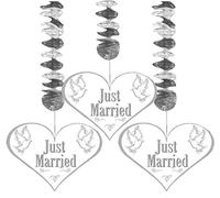 CREATIVE Just Married Lot de 3 décorations à Suspendre en Forme de cœur Argenté et Blanc