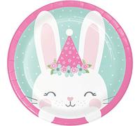 Creative Party PC336051 Lot de 8 assiettes à déjeuner en papier Motif lapin Rose