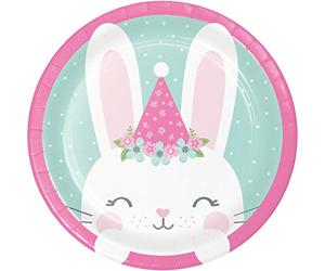 Creative Party PC336051 Lot de 8 assiettes à déjeuner en papier Motif lapin Rose