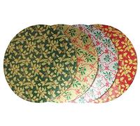 Creative Party- Unwrapped Round Holly Print Foil Wrapped Cake Drum 10"-5 Pcs Lot de 5 Tambours à gâteau Ronds Non emballés Motif Houx 25,4 cm, XRD10