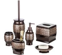 Creative Scents Dublin Ensemble d'accessoires de Salle de Bain Marron 6 pièces Comprenant : Distributeur de Savon décoratif, Porte-Savon, gobelet, Porte-Brosse à Dents, Couvercle de boîte à mouchoirs