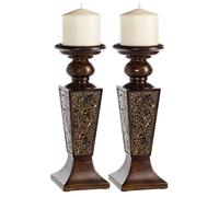 Creative Scents Schonwerk Lot de 2 bougeoirs piliers en mosaïque craquelée - Décorations de Table fonctionnelles - Centre de Table pour Salle à Manger/Salon - Meilleur Mariage (Noyer)