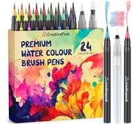 Creativepeak Stylos pinceaux aquarelle, 24 marqueurs de coloration à pointe souple avec 2 estompeurs, ensemble de stylos aquarelle pour calligraphie et lettrage