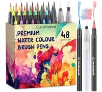 CreativePeak Stylos pinceaux aquarelle, 48 marqueurs de coloration à pointe souple avec 2 pinceaux estompeurs, ensemble de stylos aquarelle pour calligraphie et lettrage