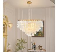 Créativité Salon Coquille Naturelle 6 Lumières Plafond Pendentif Luminaire Blanc Côtier pour Cuisine Chambre Entrée Foyer Restaurant Bar Éclairage (50 Cm), Une Couleur, 60 Cm