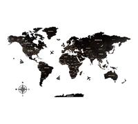 Creawoo Carte du Monde en Bois pour Décoration Murale, Carte du Monde en Bois Noir avec Gravure en Creux, Carte Murale Décorative pour Salon, Chambre, Bureau (150 x 85CM)