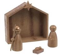 Crèche avec 3 santons - Amadeus - Marron - Résine Marron