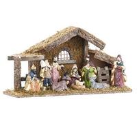 Britesta Crèche de Noël en bois avec figurines en porcelaine peintes à la main - Grande