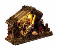 Feeric Lights et Christmas - Crèche de noël à LED avec 7 santons 20x13cm résine et Bois
