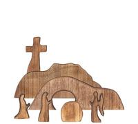 Crèche de Pâques Jésus - Figurine en bois massif avec tombe vide - Décoration de Pâques chrétienne - Sculpture en bois fabriquée à la main pour Pâques, baptême, communion - Décoration de table pour
