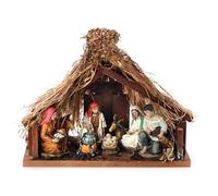 Crèche Groupe Nativité avec cabane 25 cm en résine et bois