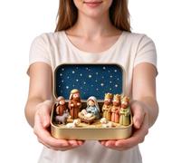 Crèche Miniature en Fer Blanc - Diorama Nativité Portable | Toile de fond étoilée en métal à couvercle rabattable, décor de vacances Portable à collectionner