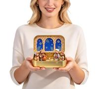 Crèche Miniature en Fer Blanc - Diorama Nativité Portable | Toile de fond étoilée en métal à couvercle rabattable, décor de vacances Portable à collectionner