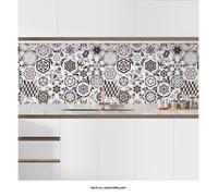 Crédence adhésive cuisine - Effet carreaux de ciment - Adhésif BRILLANT - 60x78 cm