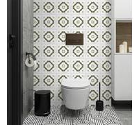 Crédence Adhésive Cuisine Feuilles D'Olive Vert Carrelage Salle de Bain Imperméable Décoratif Dalle Adhesive Murale Stickers Carrelage pour Meubles Cheminée Entoure 20x20 cm/ 10 pcs