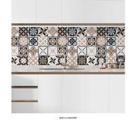 Crédence Adhésive Cuisine - Lumaléa - Carreaux de Ciment Patchwork Noir Beige - Adhésif MAT - 60x60cm Résistant Eau Chaleur