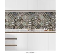 Crédence Adhésive Cuisine - Lumaléa - Carreaux de Ciment Patchwork Vert et Marron - Adhésif MAT - 65x65cm Résistant Eau Chaleur