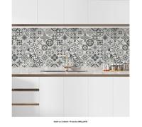 Crédence Adhésive Cuisine - Lumaléa - Motifs Géométriques Gris Vintage - Protection BRILLANTE - 60x60cm Résistant Eau Chaleur