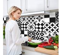 Crédence adhésive cuisine PVC 190_x_60_cm Carreaux noir et blanc Rouleau adhesif decoratif 100% fabriqué en Italie, avec encre non toxique, ignifuge et résistant à l'eau