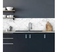 Crédence adhésive cuisine PVC 190_x_60_cm marbre blanc Rouleau adhesif decoratif 100% fabriqué en Italie, avec encre non toxique, ignifuge et résistant à l'eau