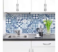 Crédence adhésive cuisine PVC 260_x_60_cm Carreaux de ciment bleu Rouleau adhesif decoratif 100% fabriqué en Italie, avec encre non toxique, ignifuge et résistant à l'eau