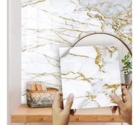 Credence Adhesive Marbre Doré 30X30 Stickers Muraux Salle de Bain Dalle Pvc Adhesive Murale (10 Pièces)