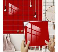 Credence Adhesive pour Cuisine 20X20 Rouge Stickers Cuisine Stickers Muraux Carrelage Adhesif Mural Stickers Salle de Bain Dalle Pvc Adhesive Murale （10 Pièces）