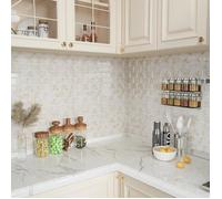 Credence Adhesive pour Cuisine Beige Carrelages Autocollant Carrelage Adhesif Mural Salle de Bain Imperméable 4 Pièces STICKERS