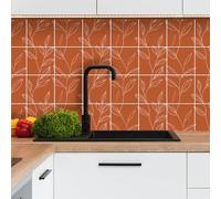Crédence adhésive pour cuisine carreaux autocollant 15x15cm, lot de 32 pièces, feuilles terracotta, carrelage autocollant mural salle de bain en vinyle, 100% français