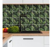 Crédence adhésive pour cuisine carreaux autocollant 20x20cm, lot de 32 pièces, nature feuillage jungle, carrelage autocollant mural salle de bain en vinyle, 100% français
