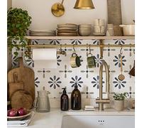 Credence Adhesive Pour Cuisine -Fleurs Vertes Salle De Bains Et Cuisine Stickers Carrelage, PVC Imperméable Credence Adhesive Décorative à Carreaux,Stickers Auto-Adhésif 36 Pièces(20x20cm)