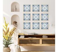 Credence Adhesive pour Cuisine Géométrie Bleue Claire Carrelage Adhesif Mural Cuisine Salle de Bain Imperméable Dalle Pvc Adhesive Murale Crédence Adhésive Stickers Carrelage 10x10cm/24 Pcs