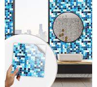 Credence Adhesive pour Cuisine Mosaïque Bleue Carrelage Adhesif Mural Salle de Bain Imperméable Vinyle Stickers Muraux Cuisine Décoration Stickers Carrelage 10 Pièces/20x20cm
