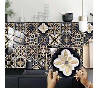 Credence Adhesive pour Cuisine Or Noir Maroc Stickers Cuisine Imperméable Stickers Carrelage Décoration Maison Carrelage Adhesif Mural Salle de Bain pour Meubles 10 Pièces/15x15cm