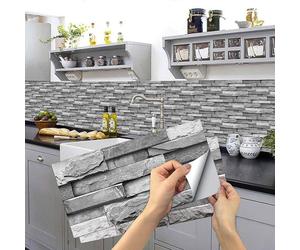 Credence Adhesive pour Cuisine Pierre Grise 24 Pièces, Carrelage Carreaux Adhesif Mural Cuisine Salle de Bain, 15x30 cm CARRELAGE