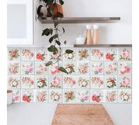 Credence Adhesive pour Cuisine Rose Blanc Vert Dalle Pvc Adhesive Murale Carrelage Adhesif Sol Mural Cuisine Salle de Bain Dalles Adhesives Murales Peel and Stick Tiles 15x15cm/10 Pcs