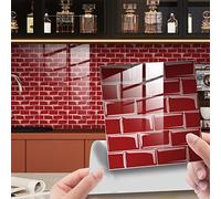 Credence Adhesive pour Cuisine Rouge Simple Stickers Cuisine PVC Stickers Muraux Cuisine Carrelage Adhesif Mural Étanche Stickers Carrelage Salle de Bain Stickers Muraux Escalier 20x20x10pcs