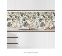Crédence adhésive sticker pour cuisine - Lumaléa - Feuilles Tropicales - Adhésif + Protection BRILLANTE - 60x60 cm