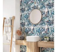 Crédence adhésive sticker pour salle de bain - Lumaléa - Feuilles - Adhésif + Protection MATE - 90x90 cm