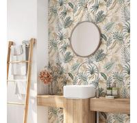 Crédence adhésive sticker pour salle de bain - Lumaléa - Feuilles Tropicales - Adhésif + Protection BRILLANTE - 90x90 cm