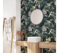 Crédence adhésive sticker pour salle de bain - Lumaléa - Feuilles Tropicales - Adhésif + Protection BRILLANTE - 90x90 cm