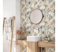 Crédence adhésive sticker pour salle de bain - Lumaléa - Feuilles Tropicales - Adhésif + Protection BRILLANTE - 90x90 cm