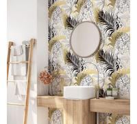 Crédence adhésive sticker pour salle de bain - Lumaléa - Feuilles tropicales - Adhésif + Protection BRILLANTE - 90x90 cm