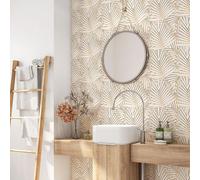 Crédence adhésive sticker pour salle de bain - Lumaléa - Feuilles Tropicales - Adhésif + Protection BRILLANTE - 90x90 cm